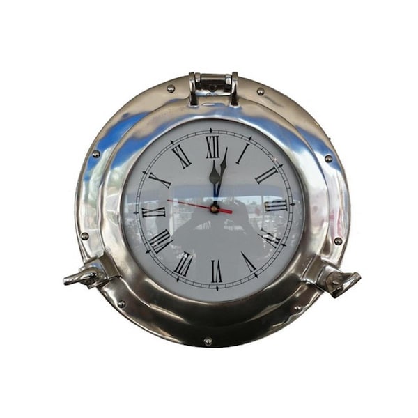 Handcrafted Decor Chrome Decorative Ship Porthole Clock- 12 in. WC-1445-12-CH - main